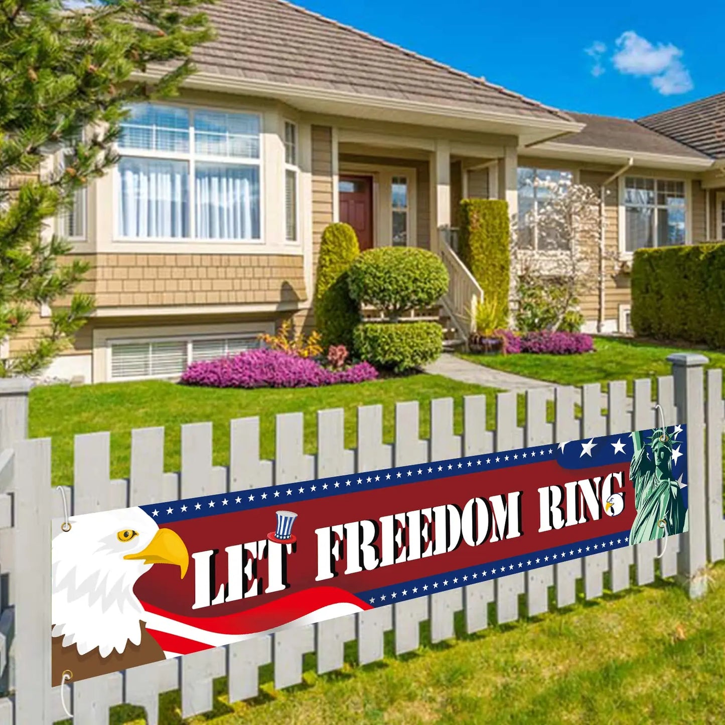 USA Banner American Independence Day Party Supplies 4th of July Yard Decorations Balloons Pattern Love American Signs Banners