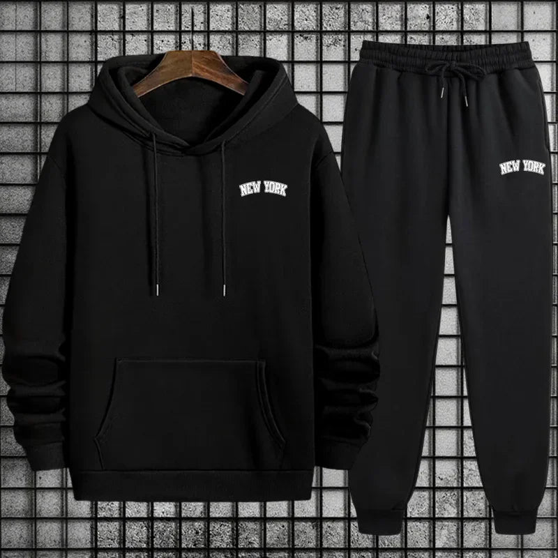 2025 Hot Sale Mens Sportswear 2pcs Set Hoodie and Sweatpants Autumn Winter Daily Casual Sporty Jogging Suit Urban Fashion Outfit