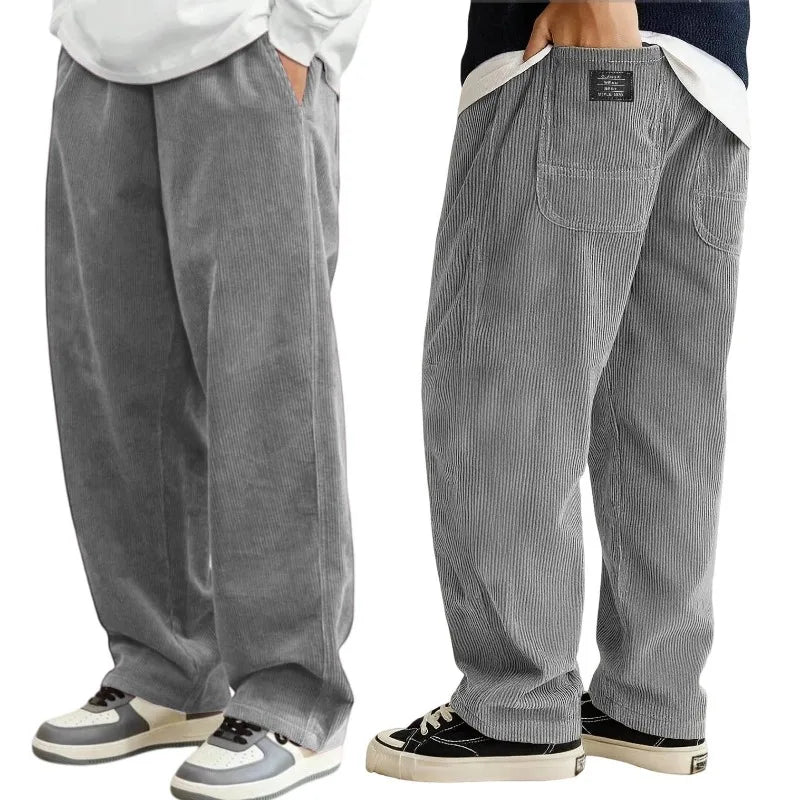 Loose Fit Corduroy Pants for Men Elastic Waist Jogger Sweatpants with Pockets Autumn Winter Casual Thick Trousers