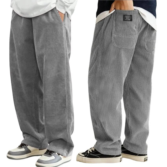 Loose Fit Corduroy Pants for Men Elastic Waist Jogger Sweatpants with Pockets Autumn Winter Casual Thick Trousers
