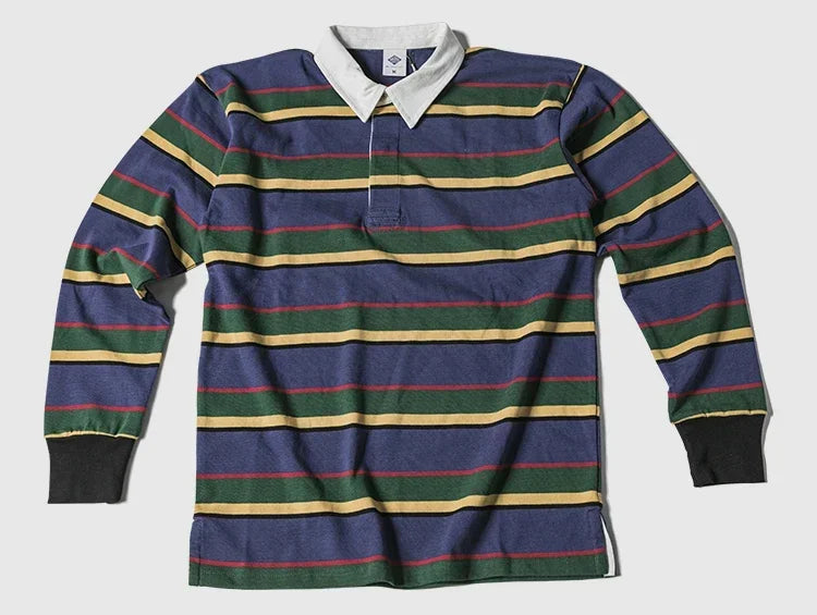Non Stock Ivy League Fashion Striped Polo Shirt Retro Preppy Style Men's Long-Sleeve Tee