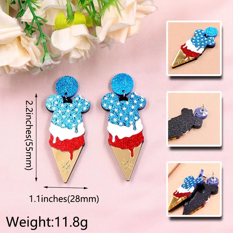 4th of July Independence Day Stud Drop Earrings Hoop Flag TRENDY Acrylic Jewelry For women
