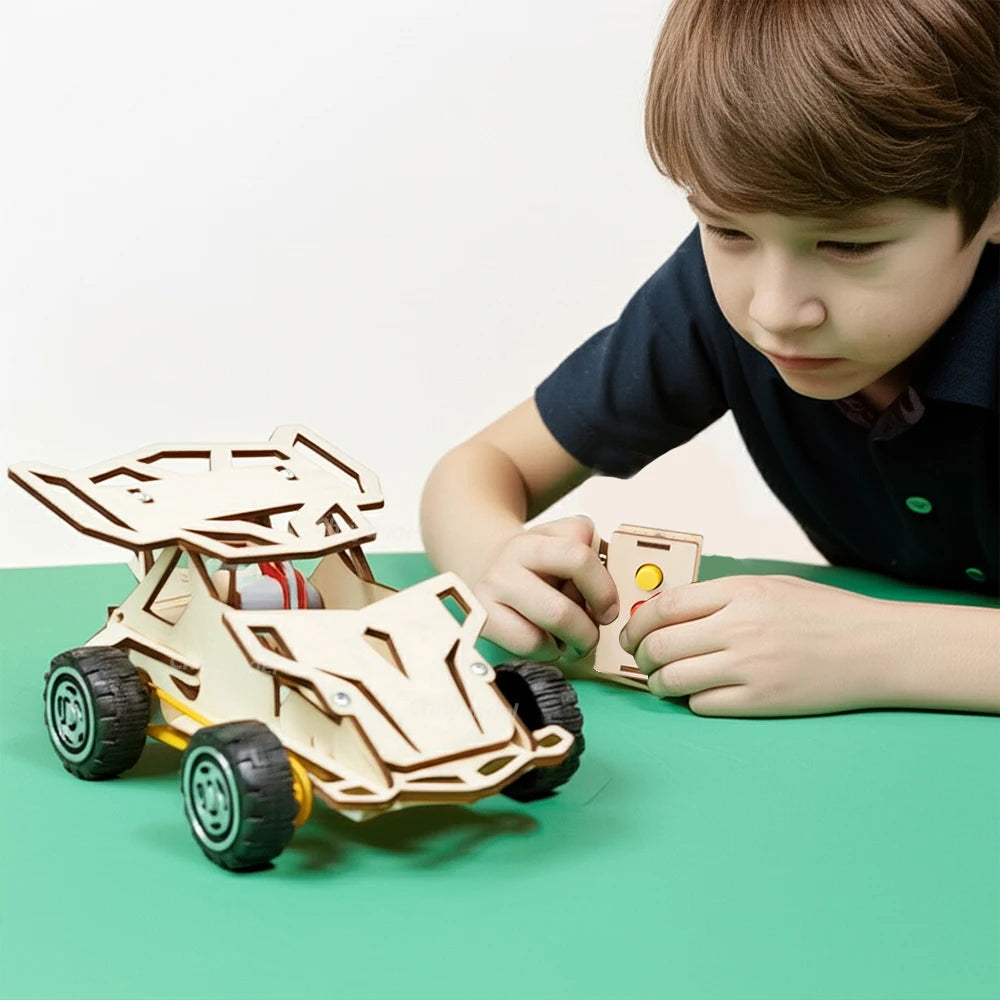 Wooden Remote Control Car DIY Assembling Racing Car STEM Educational Toys School Science Experiment Kits for Kids Teens Gifts