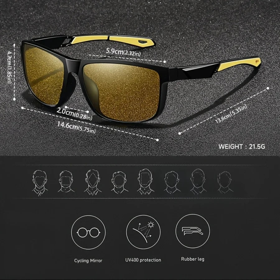 Square Yellow Night Vision Anti-Glare Goggles for Men Women Driving Fishing Beach Sunglasses Protection Polycarbonate Glasses