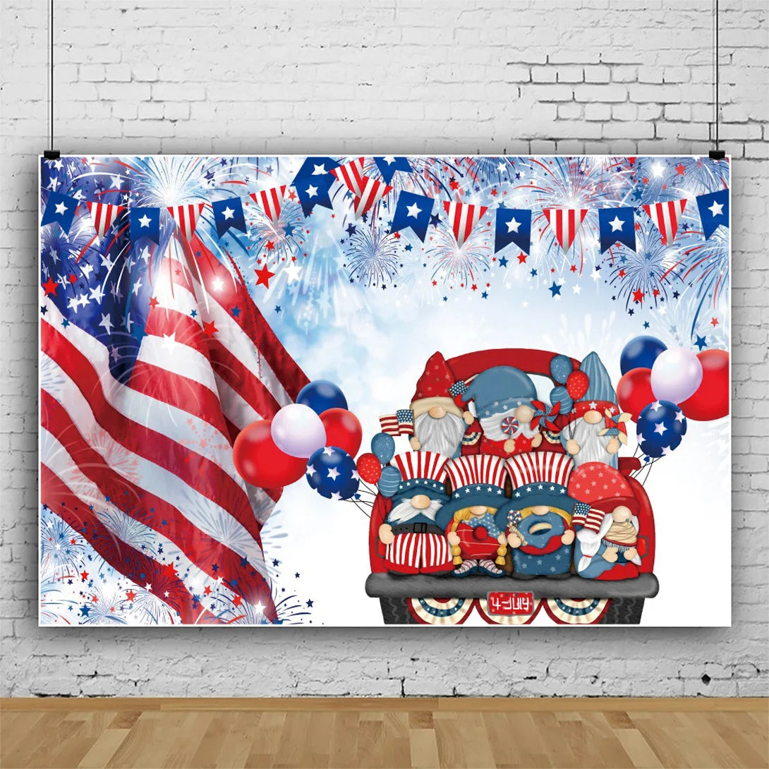 July 4th Independence Day Theme Background USA Flag Star Balloon Celebration Party Decoration Banner Photo Shoot Props Gifts