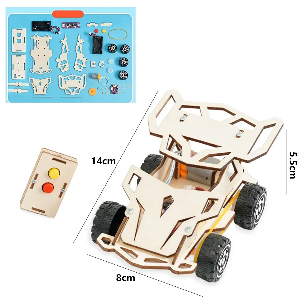Wooden Remote Control Car DIY Assembling Racing Car STEM Educational Toys School Science Experiment Kits for Kids Teens Gifts