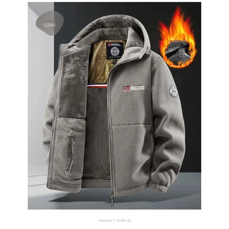 Autunm Winter Fleece Graphene Self-heating Jackets Men Thicken Warm Hooded Windproof Outdoor Hiking Thermal Cardigan Jacket Man
