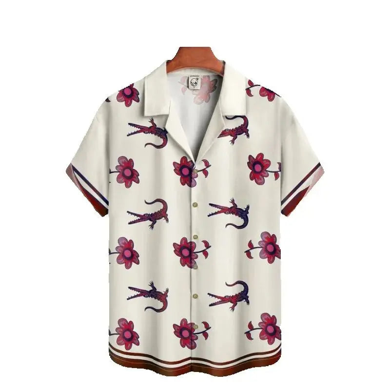 Summer Men Shirt  Street Fashion Daily Hawaiian Shirts  Cartoon Print Casual Loose Short Clothes Sleeve Beach Loose Tops 2025