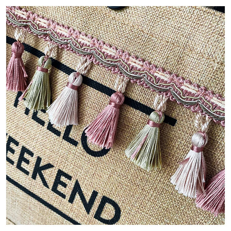Casual Large Capacity Canvas Tote Bag Women's Handbag Korean Version Liner Tassel Letter Bag Fashionable Shoulder Bag