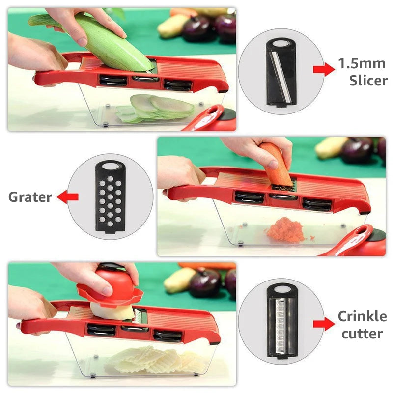 Multifunctional Vegetable Chopper & Grater – 7-Blade Kitchen Slicer Set