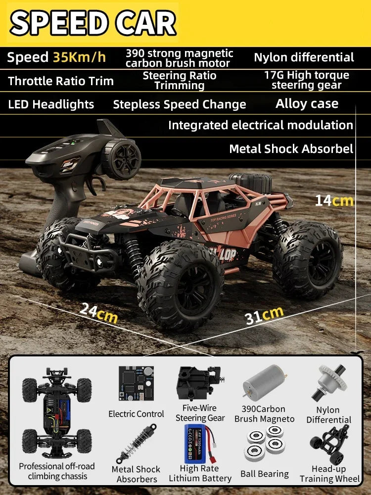 2025 New 1:16 4WD Remote Control Car 35 km/h High-Speed Off-Road RC Car All-Terrain 2.4G Electric RC Car with LED Lights