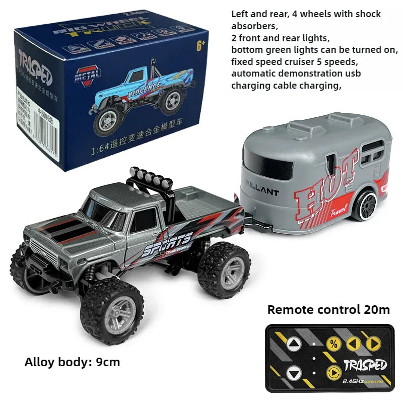 RC Off-Road Monster Truck 1/64 Remote Control Mini Climbing Car, Alloy Material, 2.4G Remote Control Electric Off-Road Vehicle.