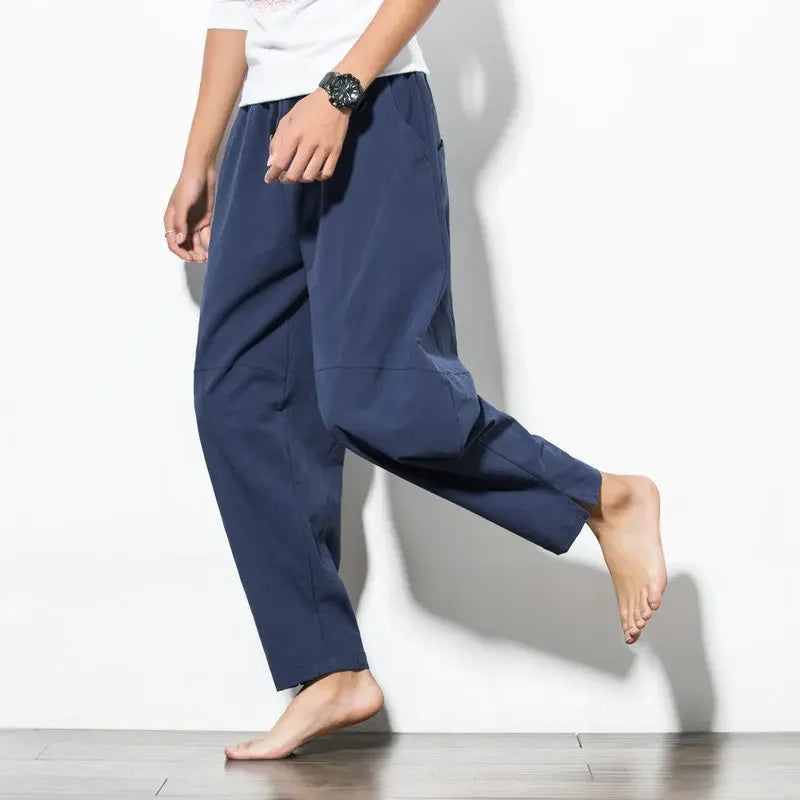 Hot Sale  Men Imitation Linen Harem Pants Mens HipHop Loose Trousers Male Wide Legs Cross-pants Male Joggers Black Pants 5XL