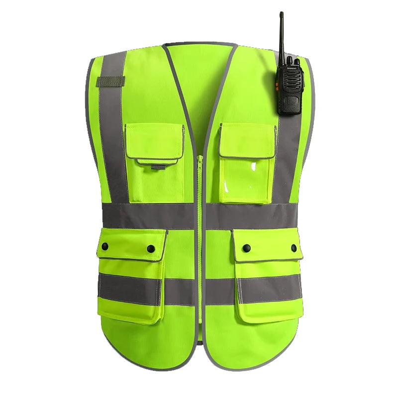 Safety Vest Construction Vest for Men Work Safety Workwear with Multiple Pockets and Zipper