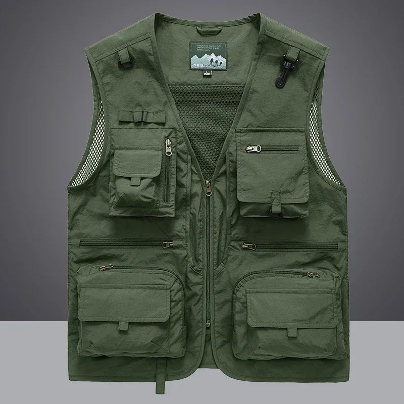 Summer Men Unloading  Vest Coat Casual Men's Photographer Waistcoat Mesh Work Sleeveless Jacket Tools Pocket Vest 6XL