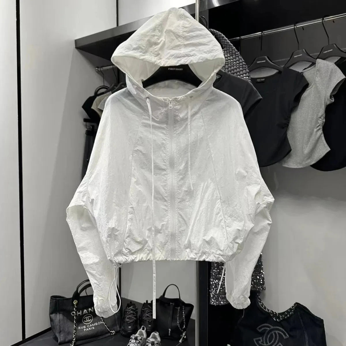 Summer Women Thin Jacket 2025 New Casual Short Jacket Top Loose Breathable Drawstring windbreaker Hooded Sun Protection Clothes
