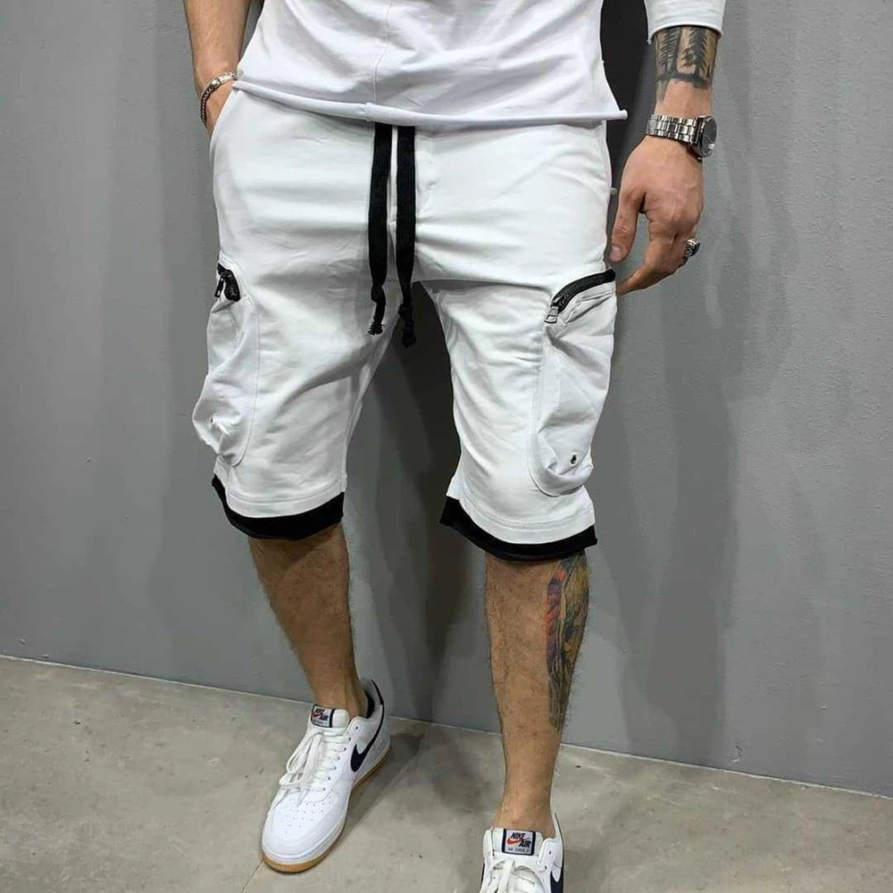 Mens Summer Cargo Shorts Cotton Workout Fitness Shorts Breathable Jogger Training Gyms Bodybuilding Multi Pocket Yellow Shorts