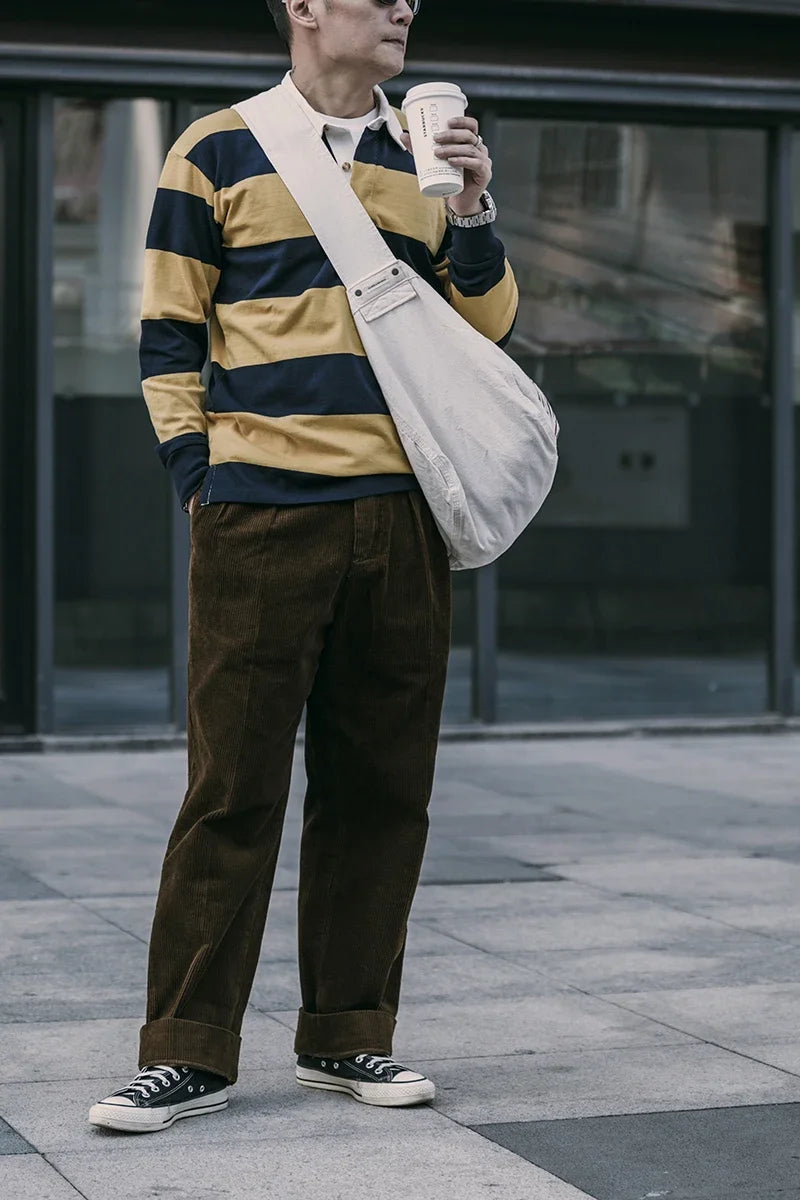 Non Stock Ivy League Fashion Striped Polo Shirt Retro Preppy Style Men's Long-Sleeve Tee