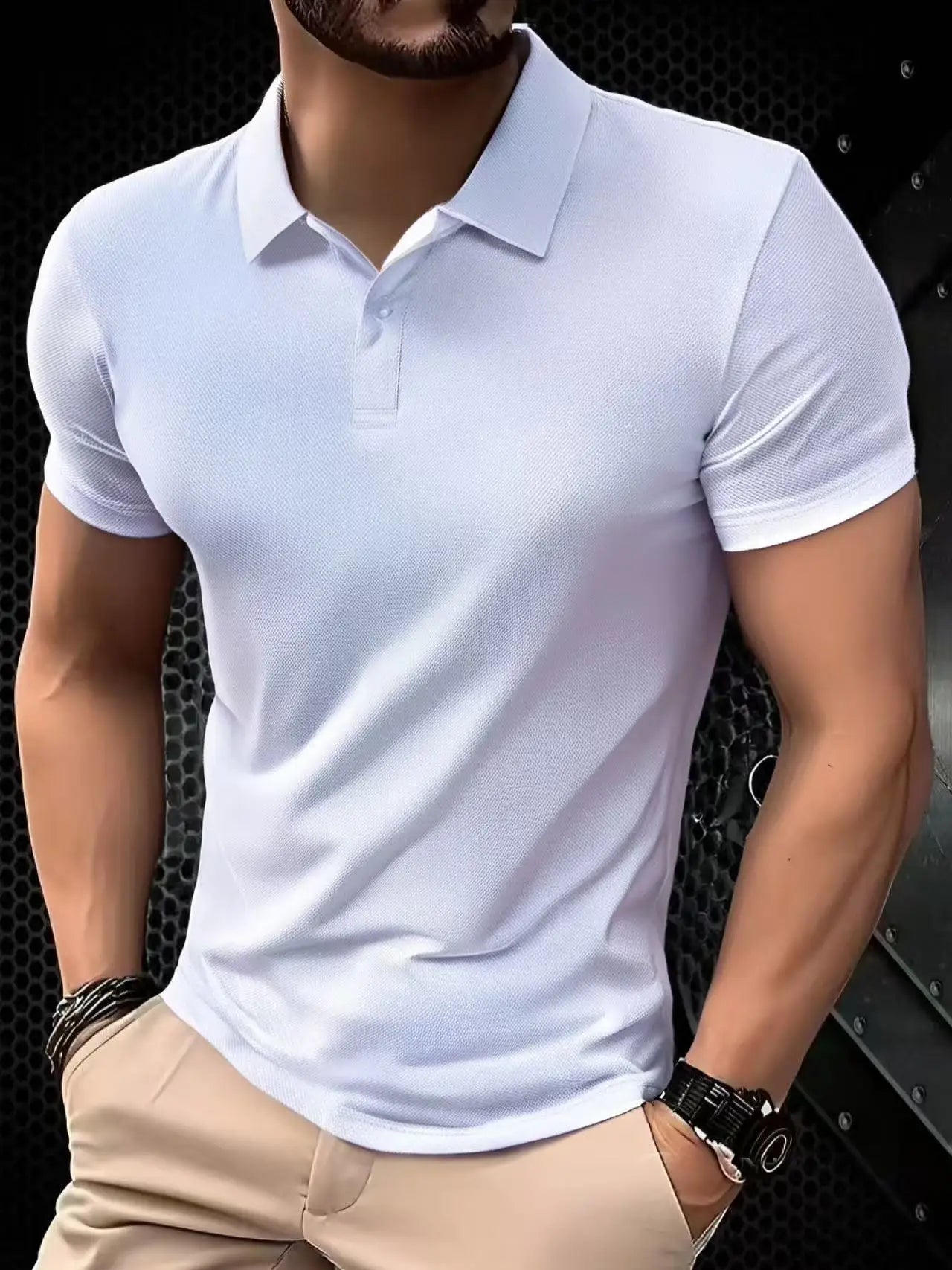 Summer Men's Short Sleeve T-Shirt Button Classic Fit Casual Polo Shirts Pullover Shirts Outdoor Solid Color Lightweight Tops