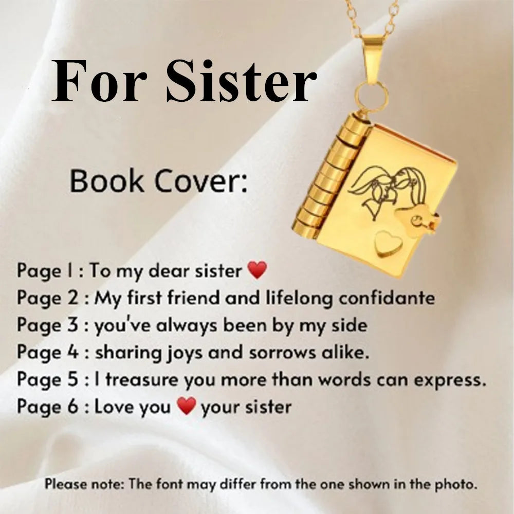 Mother’s Day Gift Best Mom Ever Book Necklace Stainless Steel Engraved Book Locket Necklaces Women Daughter Present for Mom