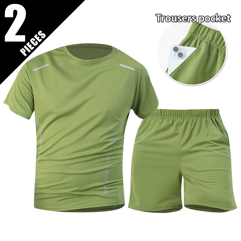 2/6pcs Men's Summer 7-color Quick Drying Casual Fashion Set Youth Loose Short sleeved T-shirt Black Sports Shorts Brother'Outfit