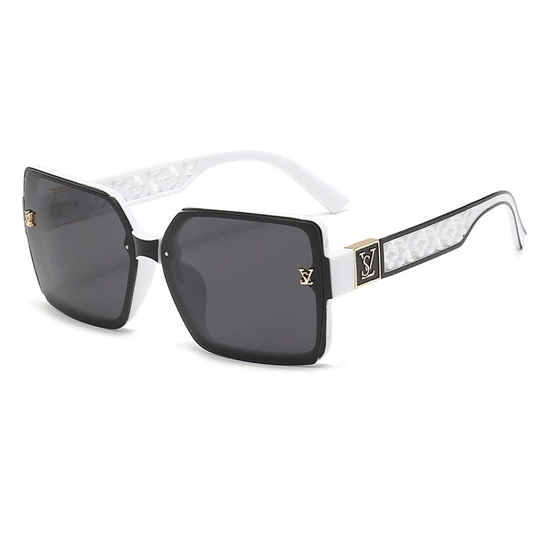 1PCS Square Large Frame Sunglasses with Hollow Letter Decoration Arm Patterns Unisex Fashionable Sunscreen Glasses