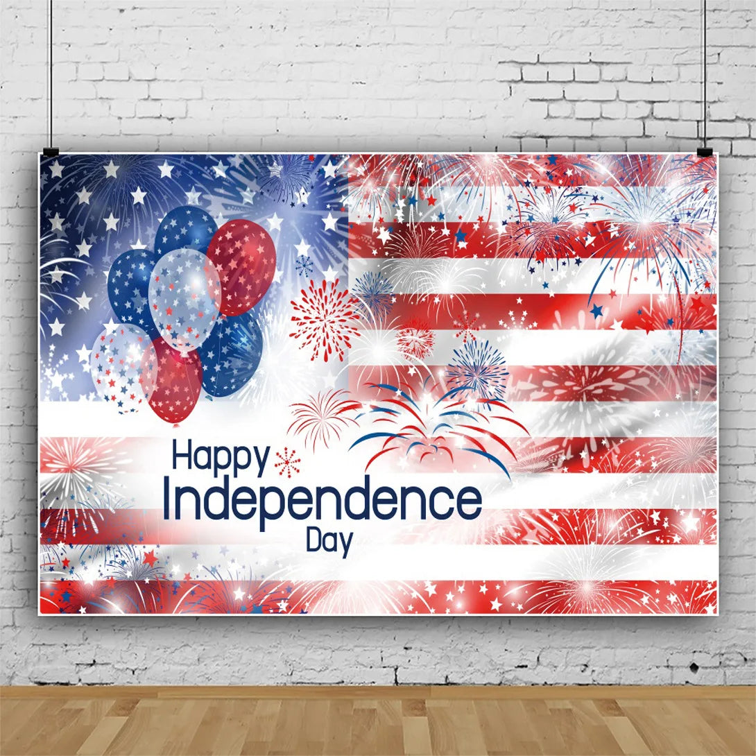 July 4th Independence Day Theme Background USA Flag Star Balloon Celebration Party Decoration Banner Photo Shoot Props Gifts