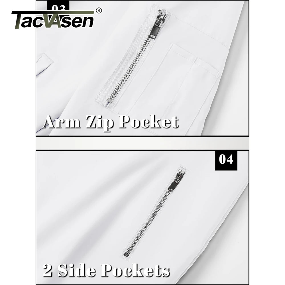TACVASEN Men's Bomber Jacket Summer Autumn Thin Lightweight Casual Windbreaker Multi-pockets Full Zip Up Varsity Baseball Jacket