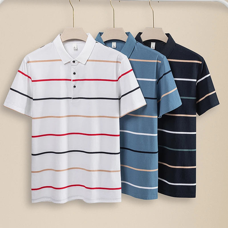Men'S Classic Striped Polo Shirt Cotton Short Sleeve 2024 Summer Plus Oversize 4XL