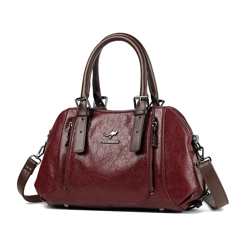 Daily Commuting Two Layers Casual Tote Hand Bags Top Quality Oil Leather Shoulder Crossbody Bags for Women Mother's Handbags