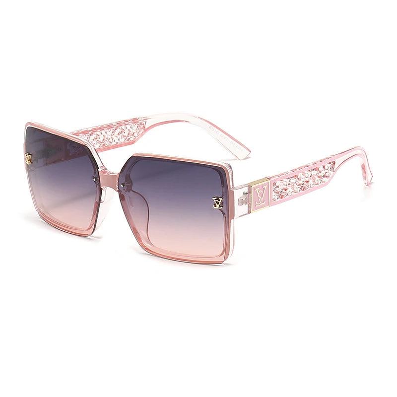 1PCS Square Large Frame Sunglasses with Hollow Letter Decoration Arm Patterns Unisex Fashionable Sunscreen Glasses