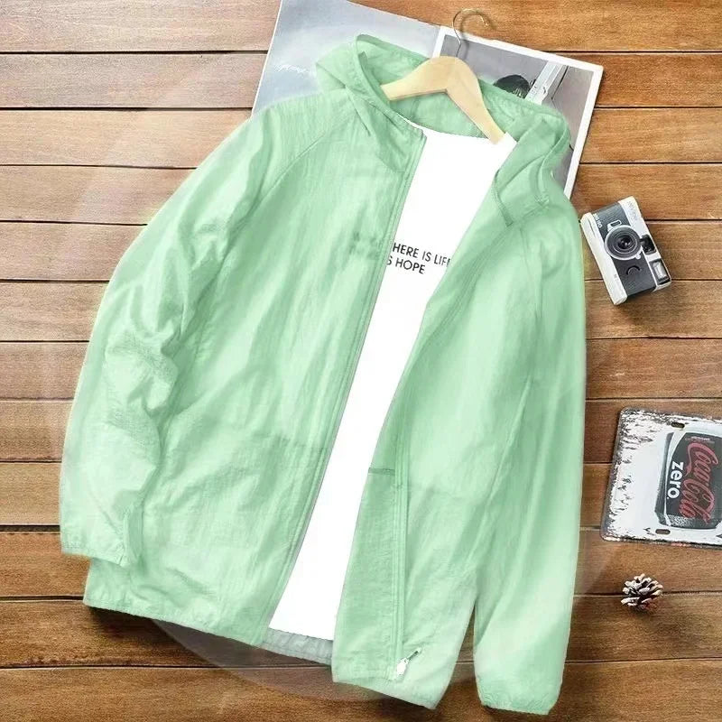 2026 Summer New Men Ice Silk Lightweight Breathable Sunscreen Clothes Outdoor Leisure Hooded Fishing Clothes Sports Jacket