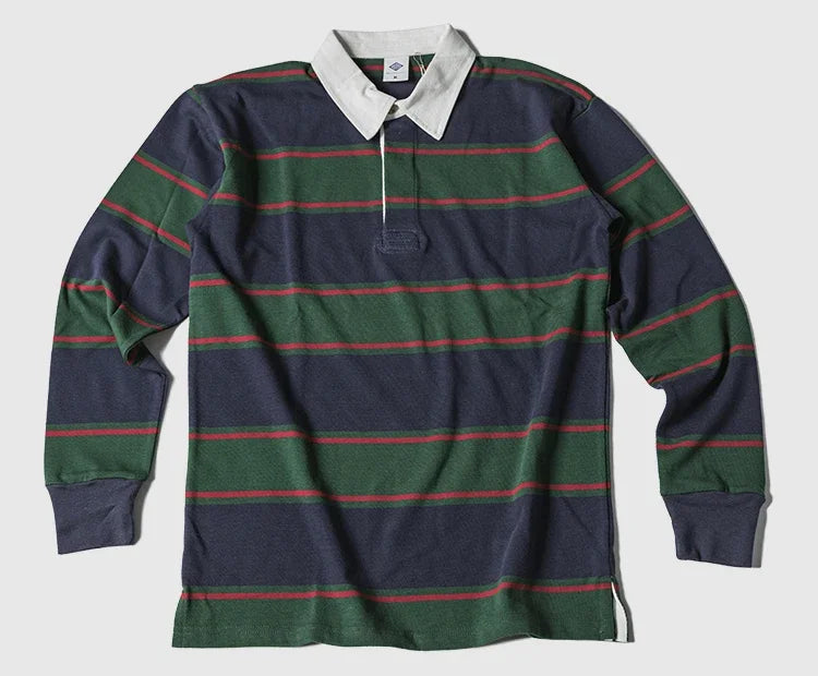 Non Stock Ivy League Fashion Striped Polo Shirt Retro Preppy Style Men's Long-Sleeve Tee