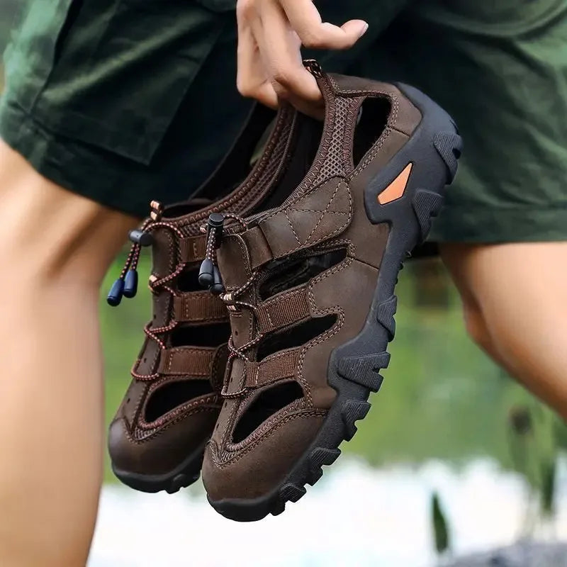 New Summer Mens  Sandals Genuine Leather Antiskid Breathable Outdoor Sandalias Trekking Casual Beach Shoe Male Loafers Big Size