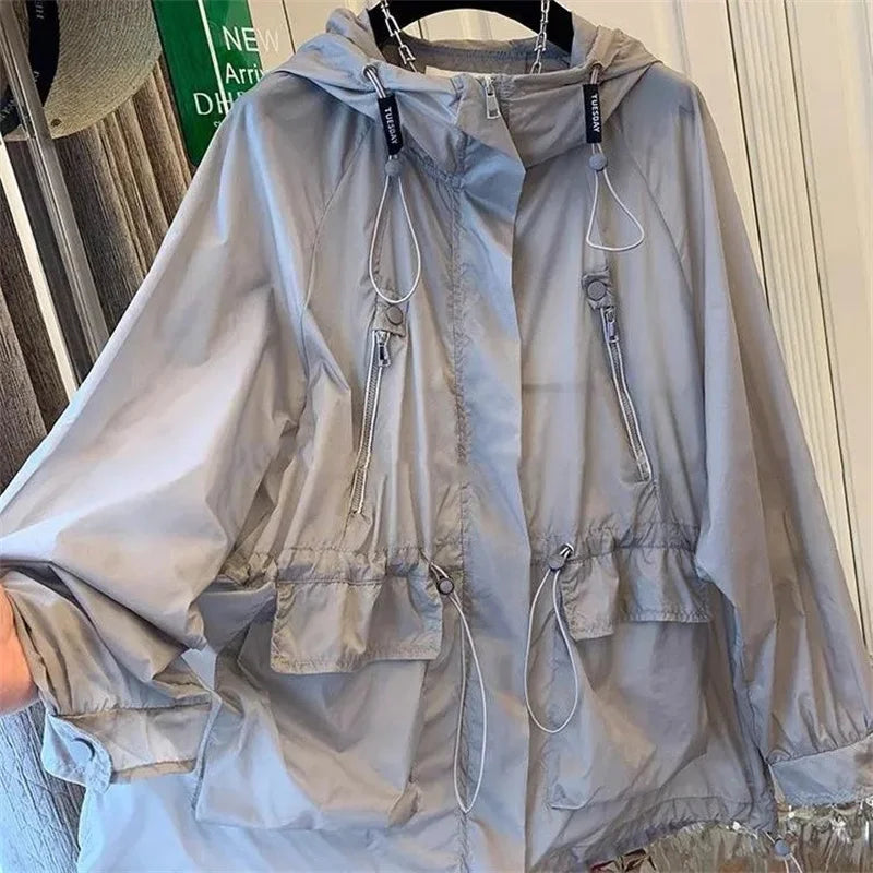 Summer 2025 New Fashion Women's Jacket Beach Thin Sunscreen UV Protection Coat Female Long Sleeve Hooded Jackets Outerwear Tops
