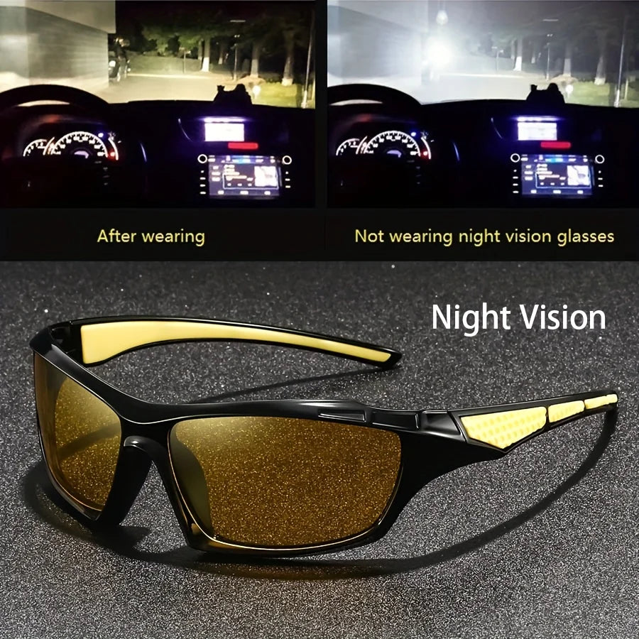 Square Yellow Night Vision Anti-Glare Goggles for Men Women Driving Fishing Beach Sunglasses Protection Polycarbonate Glasses