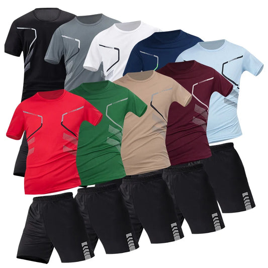 2/6pcs Men's Summer 7-color Quick Drying Casual Fashion Set Youth Loose Short sleeved T-shirt Black Sports Shorts Brother'Outfit