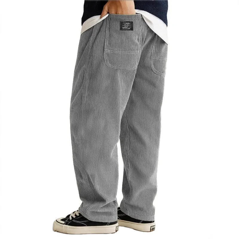 Loose Fit Corduroy Pants for Men Elastic Waist Jogger Sweatpants with Pockets Autumn Winter Casual Thick Trousers