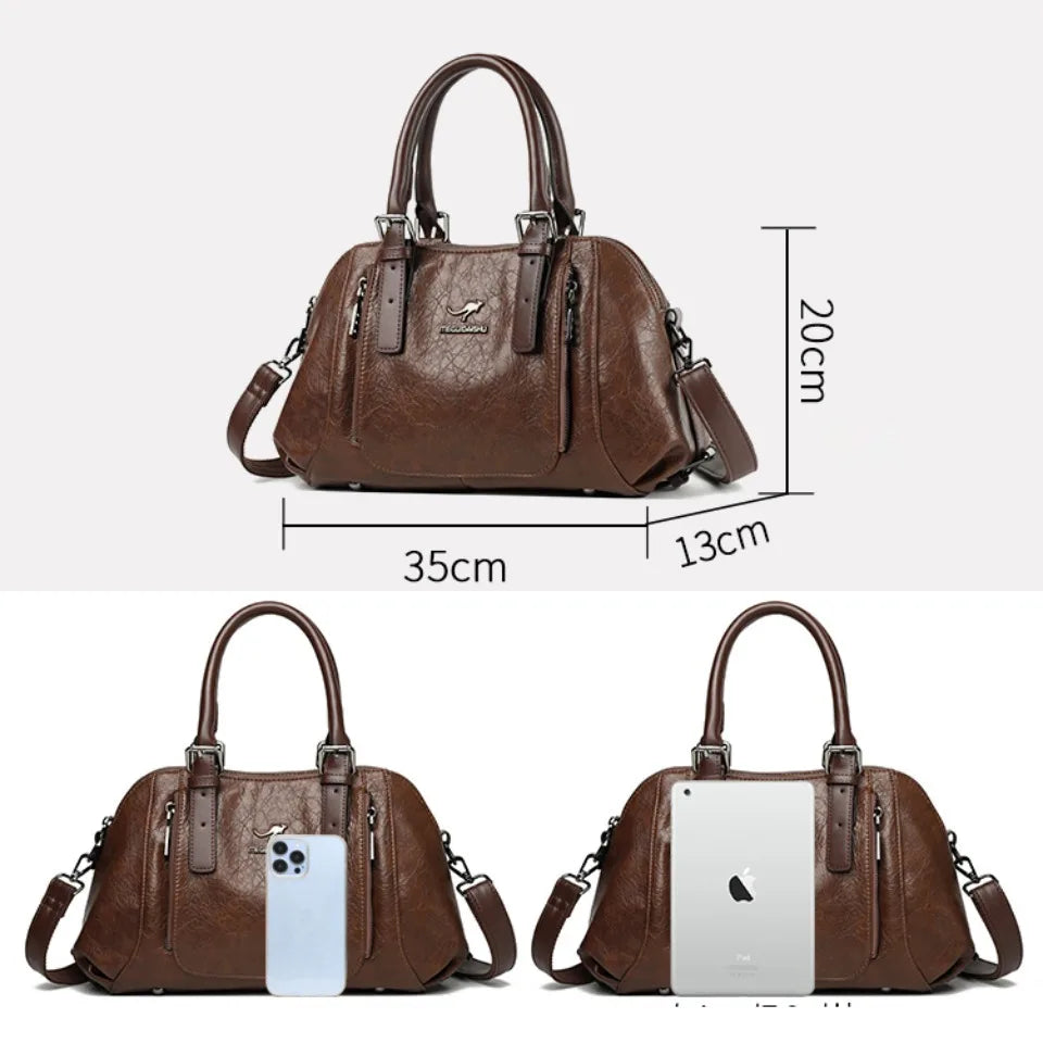 Daily Commuting Two Layers Casual Tote Hand Bags Top Quality Oil Leather Shoulder Crossbody Bags for Women Mother's Handbags