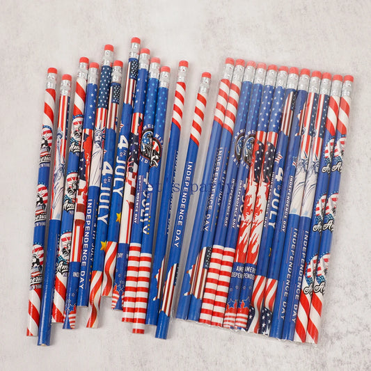 24Pcs Independence Day Theme HB Writing Painting for 4th of July American USA National Day Party Favors School Rewards