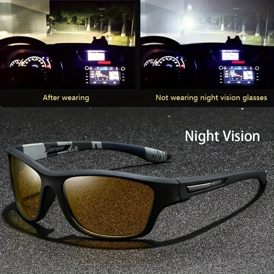 Square Yellow Night Vision Anti-Glare Goggles for Men Women Driving Fishing Beach Sunglasses Protection Polycarbonate Glasses