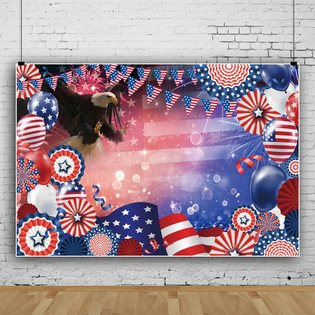 July 4th Independence Day Theme Background USA Flag Star Balloon Celebration Party Decoration Banner Photo Shoot Props Gifts