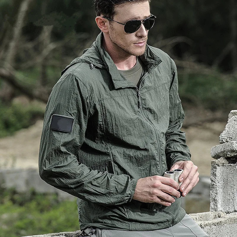 Lightweight Waterproof Tactical Jacket Men's Summer Breathable Thin Hoody Raincoat Hunting Portable Windbreaker Skin Jackets