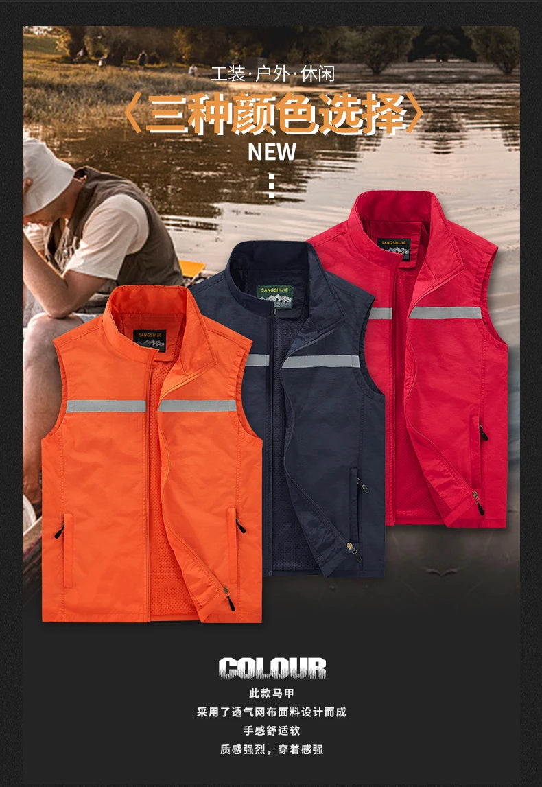 Men's Solid Color Fishing Vests Casual Golf Lightweight Vests Mens Summer Sleeveless Jacket for Hiking Utility Safari Vest