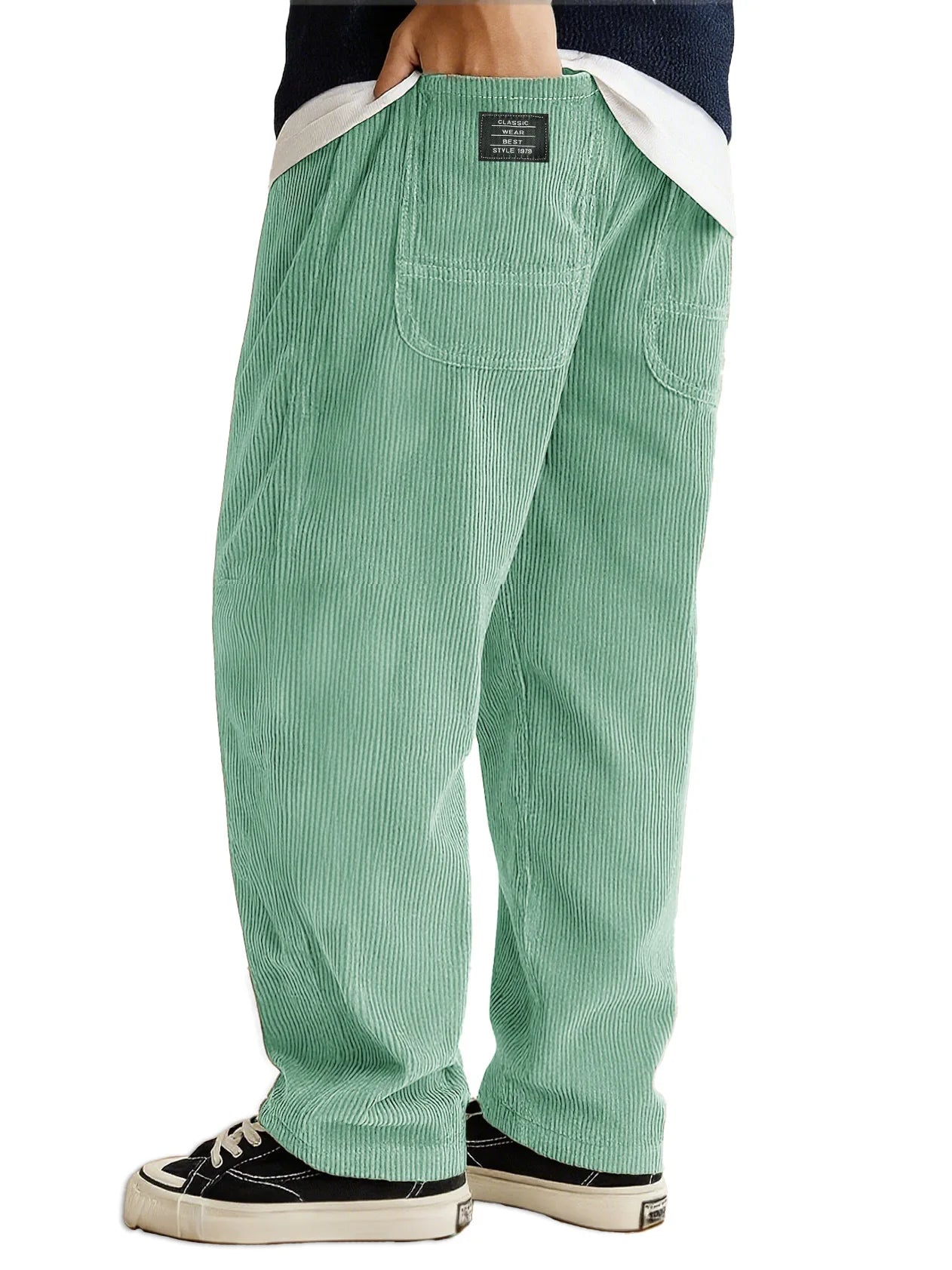 Loose Fit Corduroy Pants for Men Elastic Waist Jogger Sweatpants with Pockets Autumn Winter Casual Thick Trousers