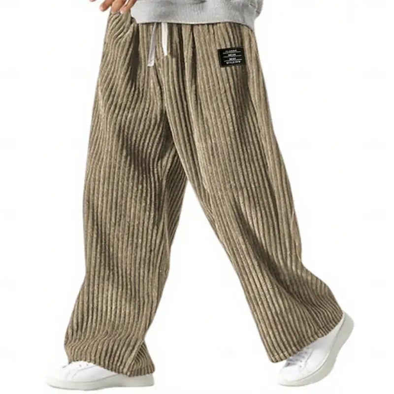 Men's Corduroy Pants Casual Trousers Straight Leg Relaxed Fit Elastic Waist with Drawstring Outdoor Comfortable Joggers Fashion