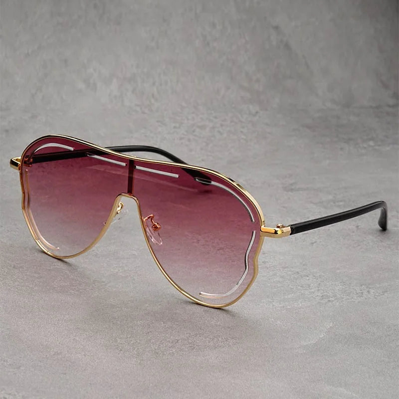 QVQV Unique Hollow Out Oversized Sunglasses Women Big Frame Luxury Brand Sun Glasses For Ladies Shield Thin Face Glasses Driving
