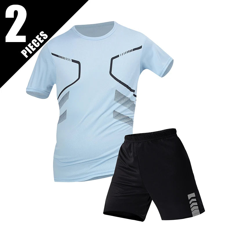 2/6pcs Men's Summer 7-color Quick Drying Casual Fashion Set Youth Loose Short sleeved T-shirt Black Sports Shorts Brother'Outfit