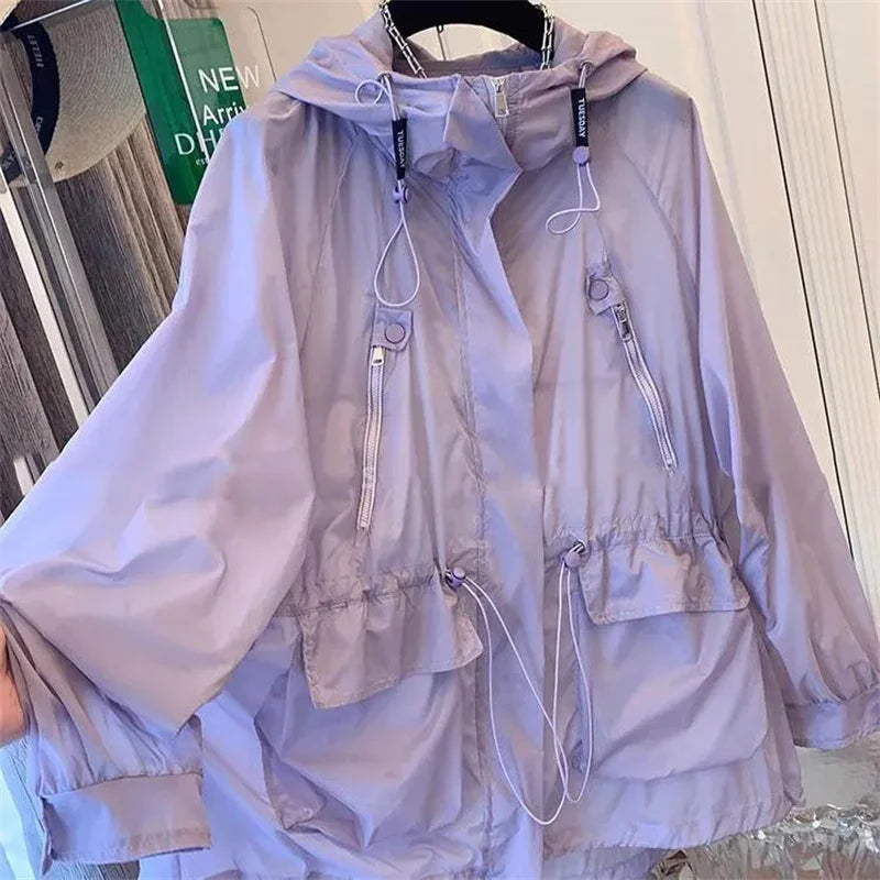 Summer 2025 New Fashion Women's Jacket Beach Thin Sunscreen UV Protection Coat Female Long Sleeve Hooded Jackets Outerwear Tops