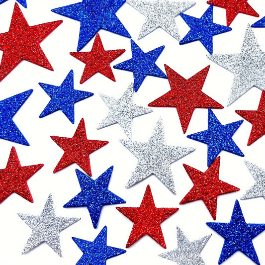 50 Pcs Patriotic Glitter Stars Stickers-3 Colors Self Adhesive Star Shape Foam Star Sticker for 4th of July Party Decoration